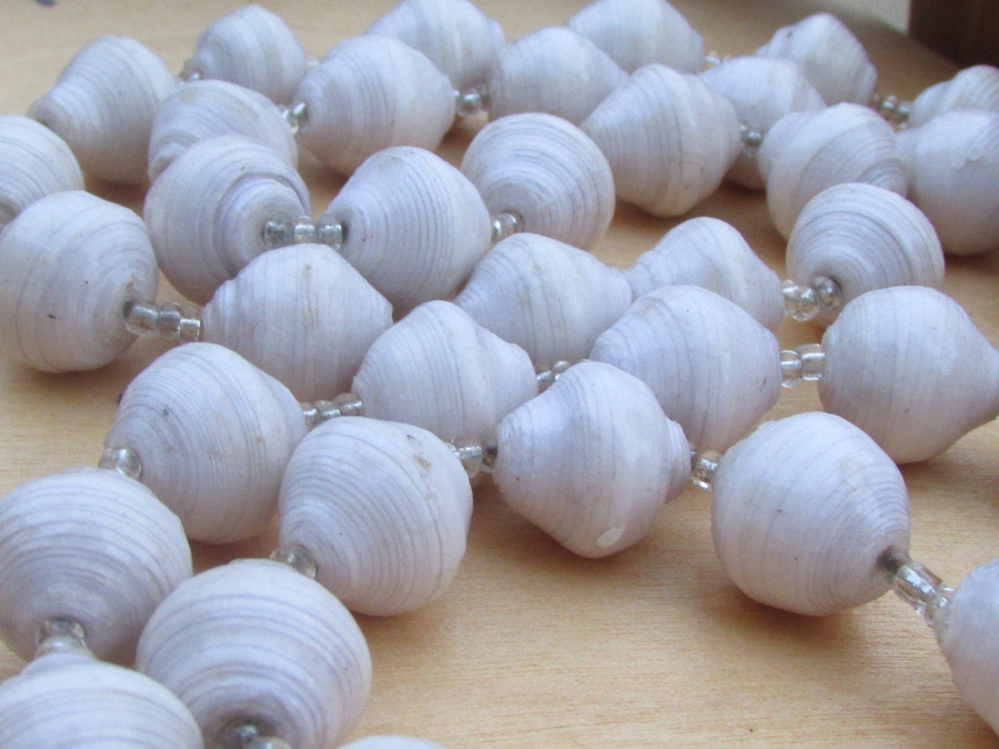 Unique white vintage artisan necklace - beads look like porcelain but are actually made of rolled paper that's been painted & sealed