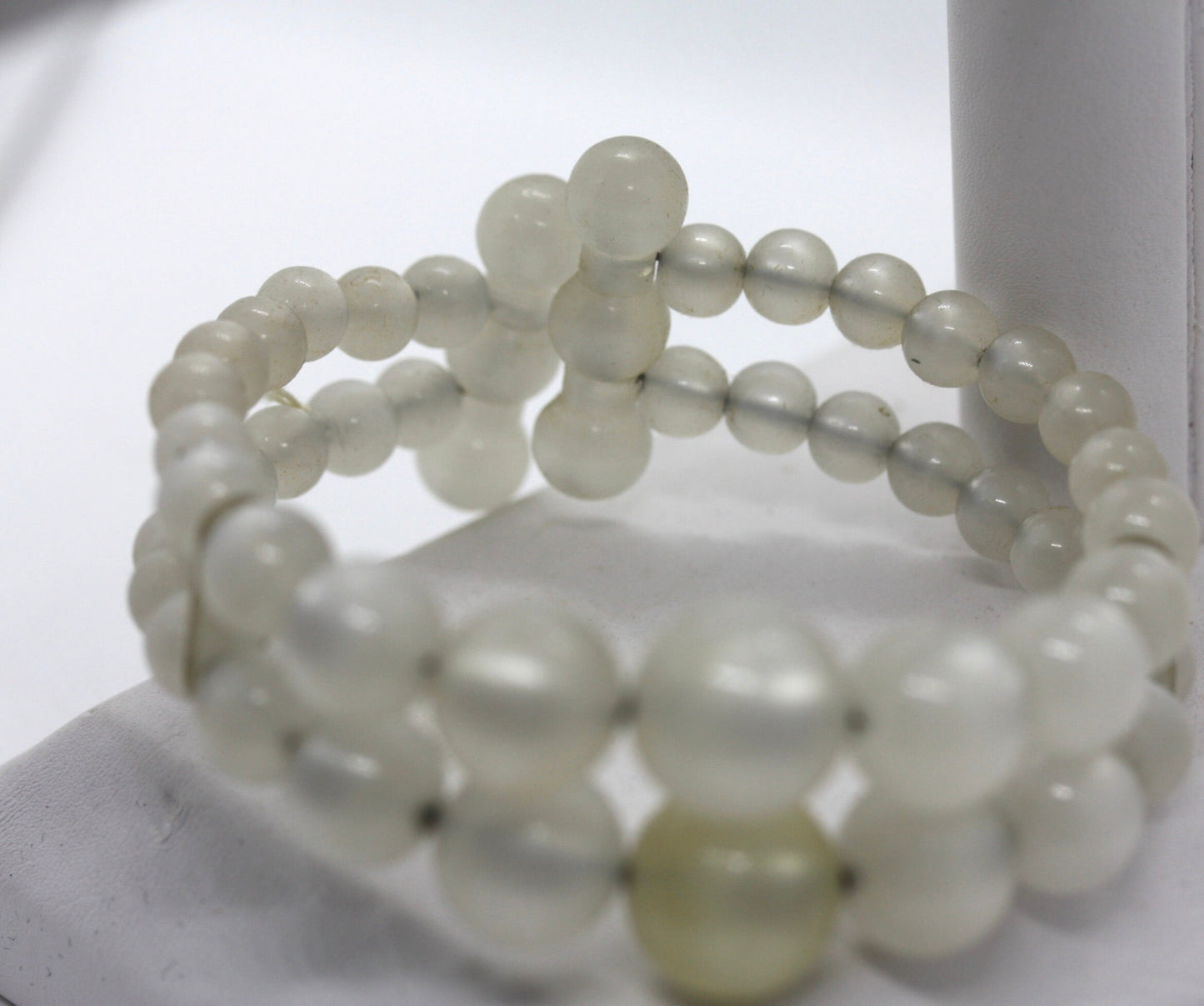 Vintage 1950s White Moonglow Lucite Memory Wire Cuff Bracelet | Mid Century Modern MCM Small to Medium Bangle