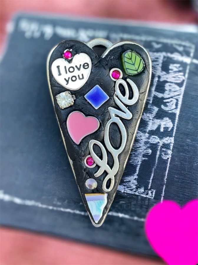 My handmade mosaic heart necklace pendant - Love
