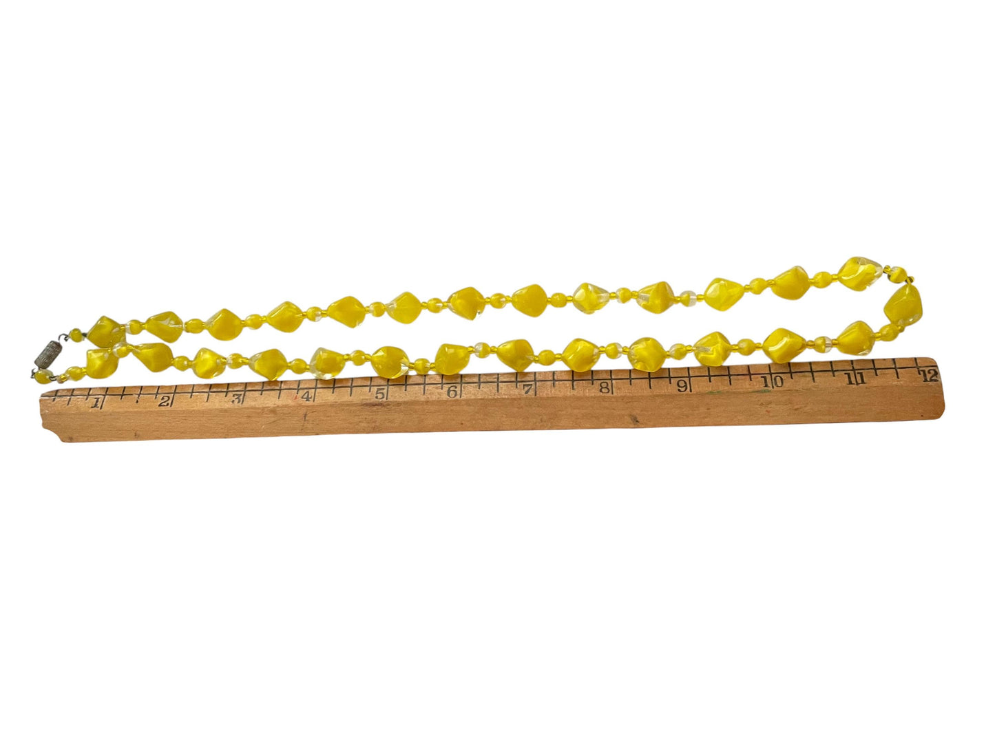 Vintage 1950s Czech Cased Glass Necklace – Bold Yellow & Clear Mid Century Art Glass Statement Beads