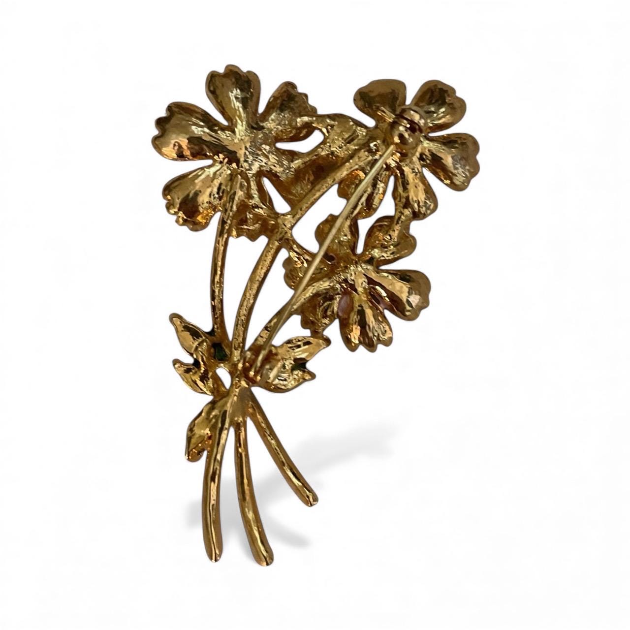 Vintage Pink Enamel Flower Pin – Pink Rhinestone Brooch, Retro Floral Jewelry, Collectible Costume Pin