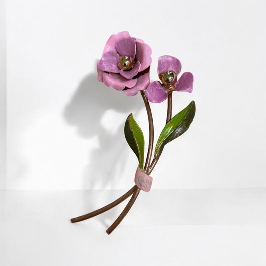 Huge 4" hand painted vintage pink flower pin