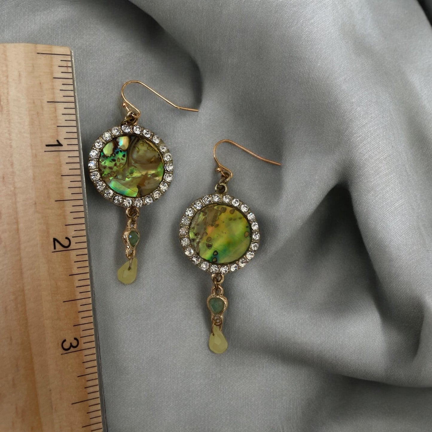 Abalone and rhinestone dangle earrings