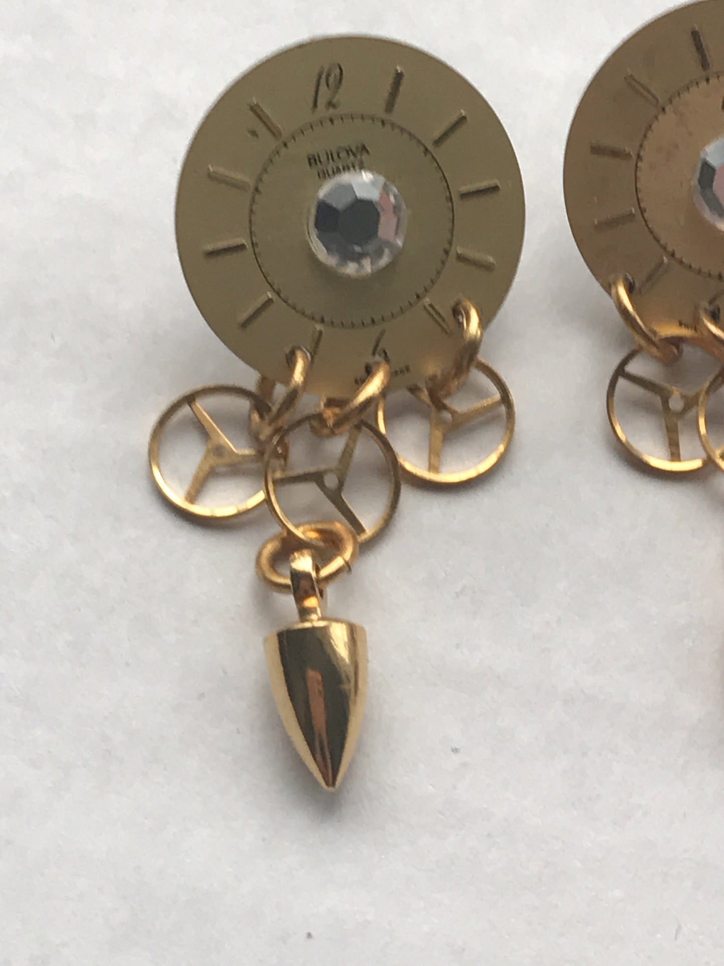 Unique vintage earrings made of vintage Bulova watch parts - for pierced ears