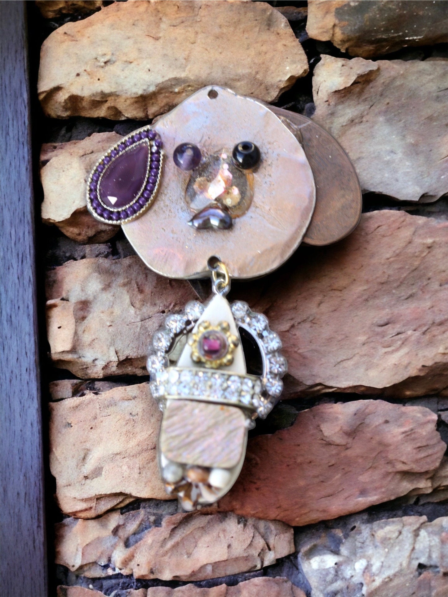 Meet DOGGY - Assemblage art / mixed media collage - necklace pendant