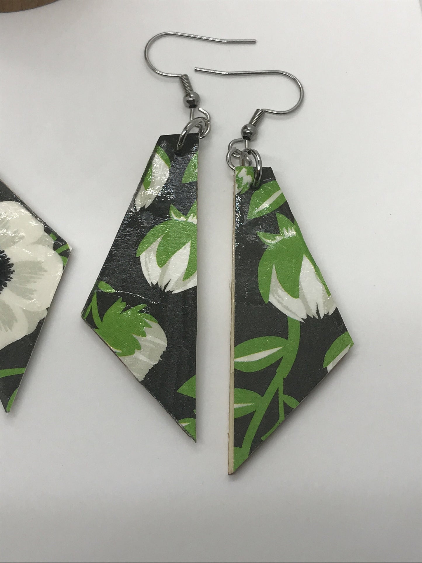 Unique handmade earrings - made of mixed materials - specialty paper, sealant and wood