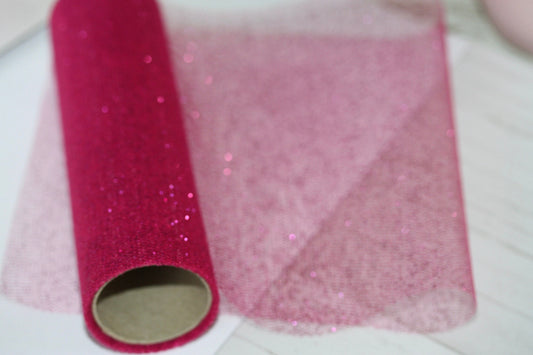 Stunning pink glittered tulle - for gift box wrap, bows, decorating, wreath making or other crafts