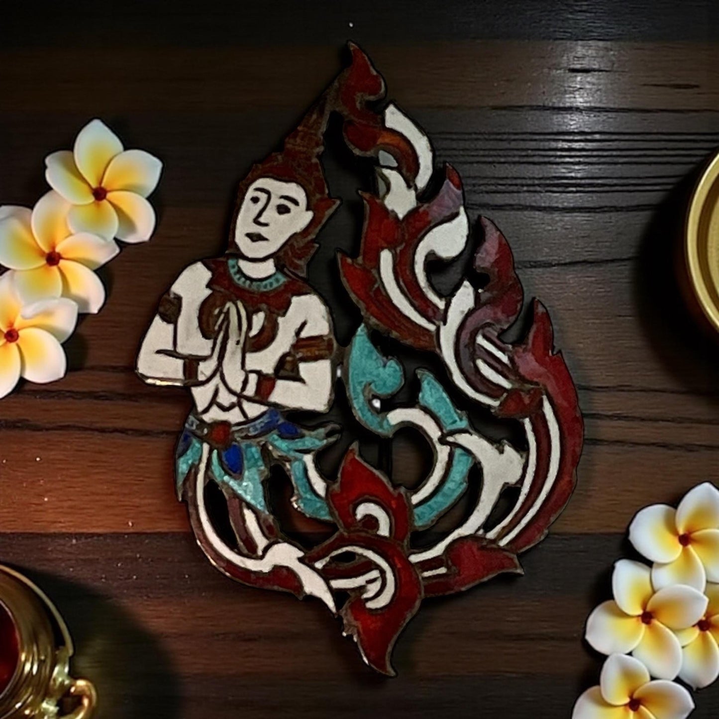 Sterling Silver and enamel Thai Brooch – Siam Dancing Figurine, Traditional Pose, Vintage Thai Jewelry, Cultural Collectible