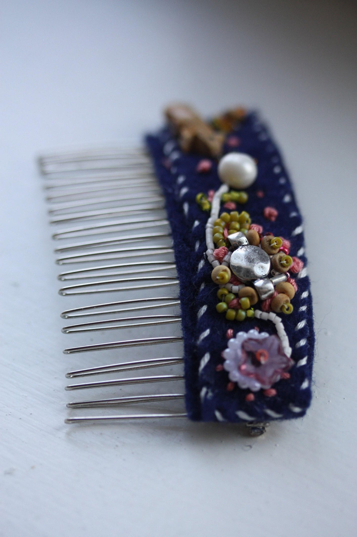 Handmade Beaded Hair Comb | Embroidered Fabric Hair Accessory | One of a Kind Artisan Hair Comb