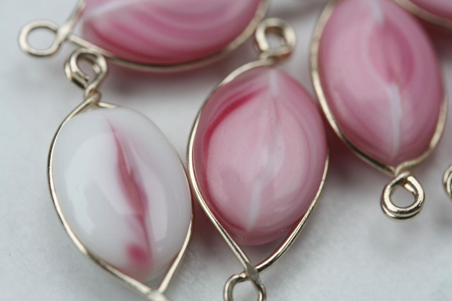 Unique pink and white swirled art glass beads - with wires