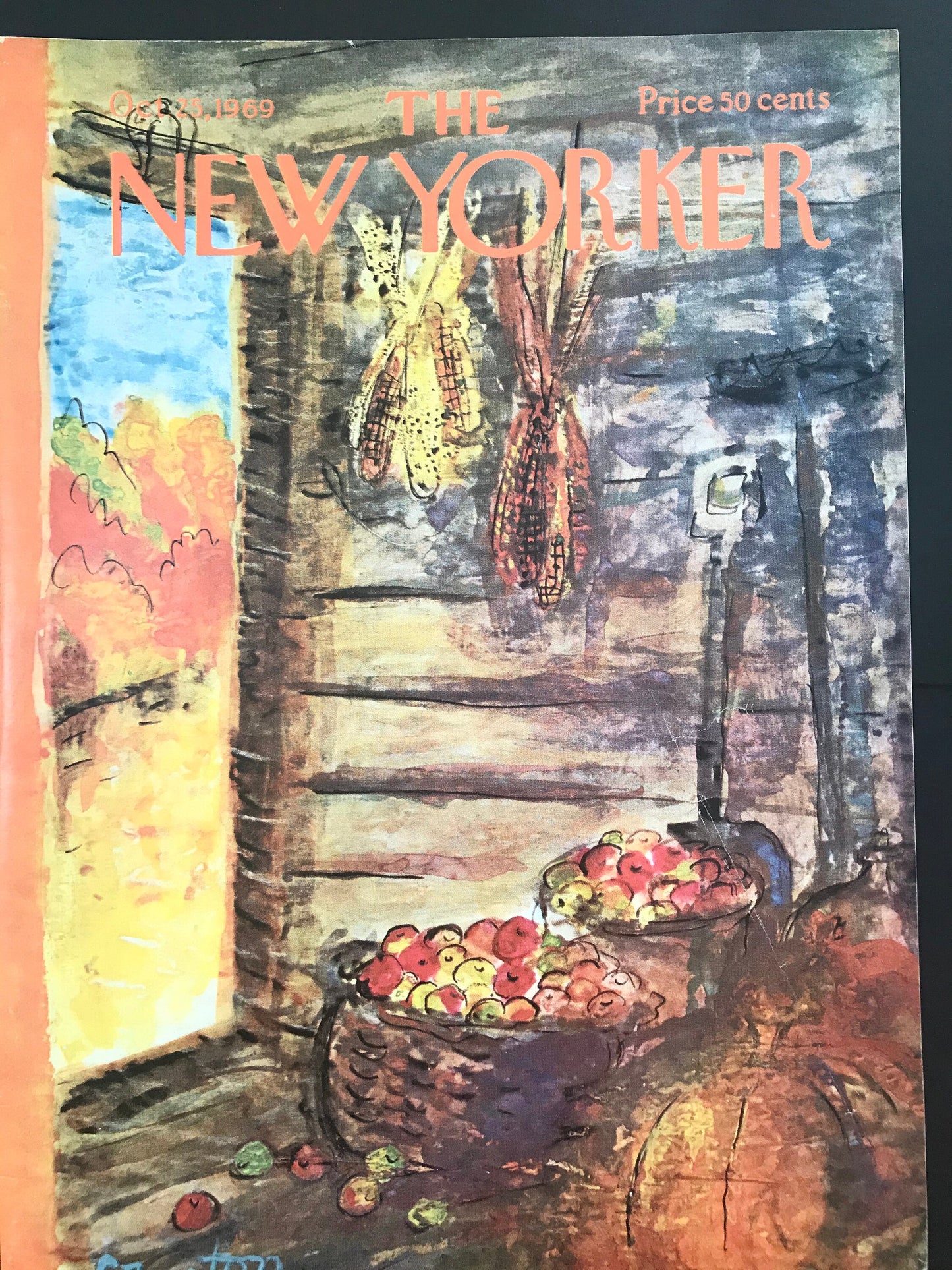 October 25, 1969 - The NEW YORKER Magazine original cover - farm, farmers market, barn, corn, apples, fall