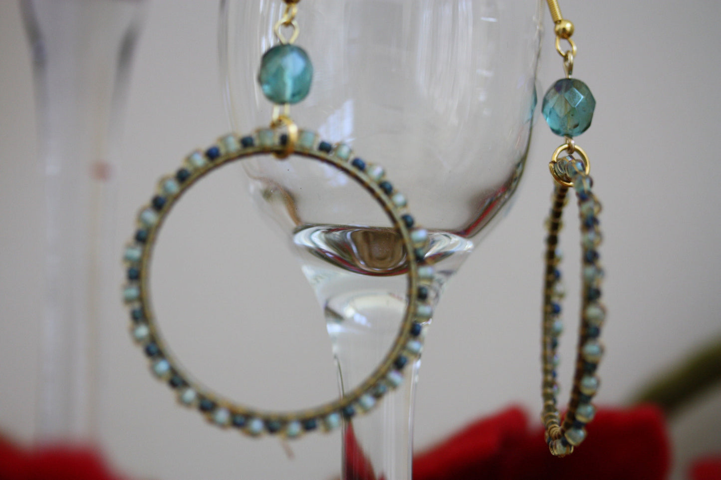 Beaded hoop earrings - shades of blue