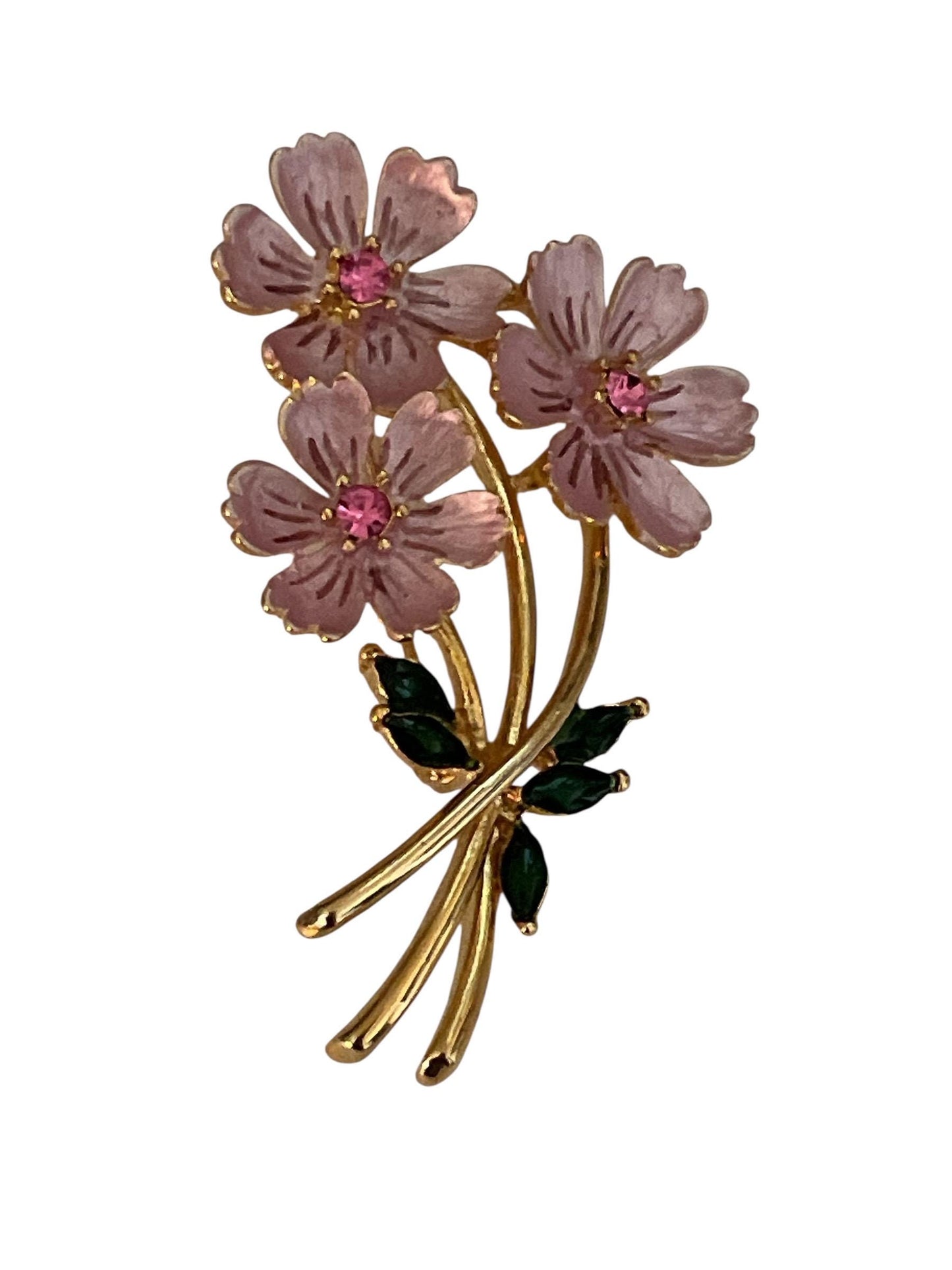 Vintage Pink Enamel Flower Pin – Pink Rhinestone Brooch, Retro Floral Jewelry, Collectible Costume Pin