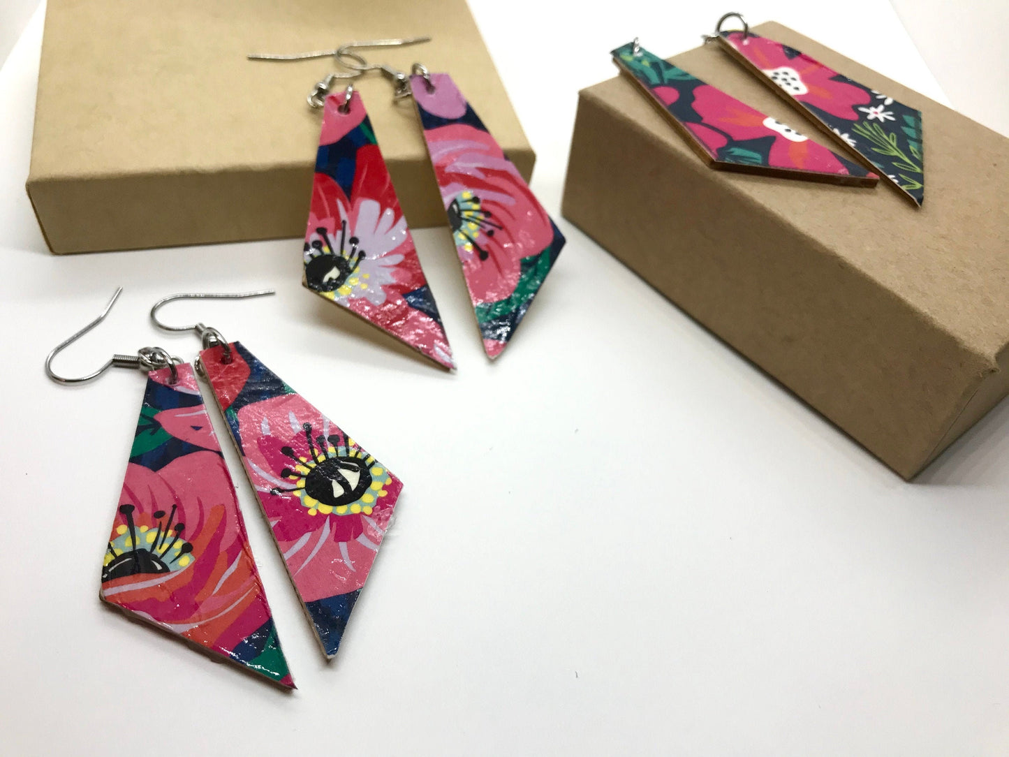Unique handmade earrings - made of mixed materials - specialty paper, sealant and wood
