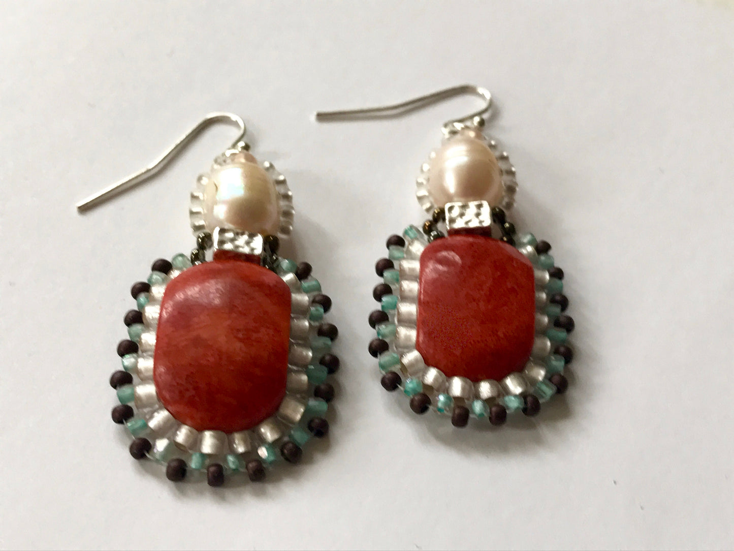 Handmade pearl and beadwork earrings