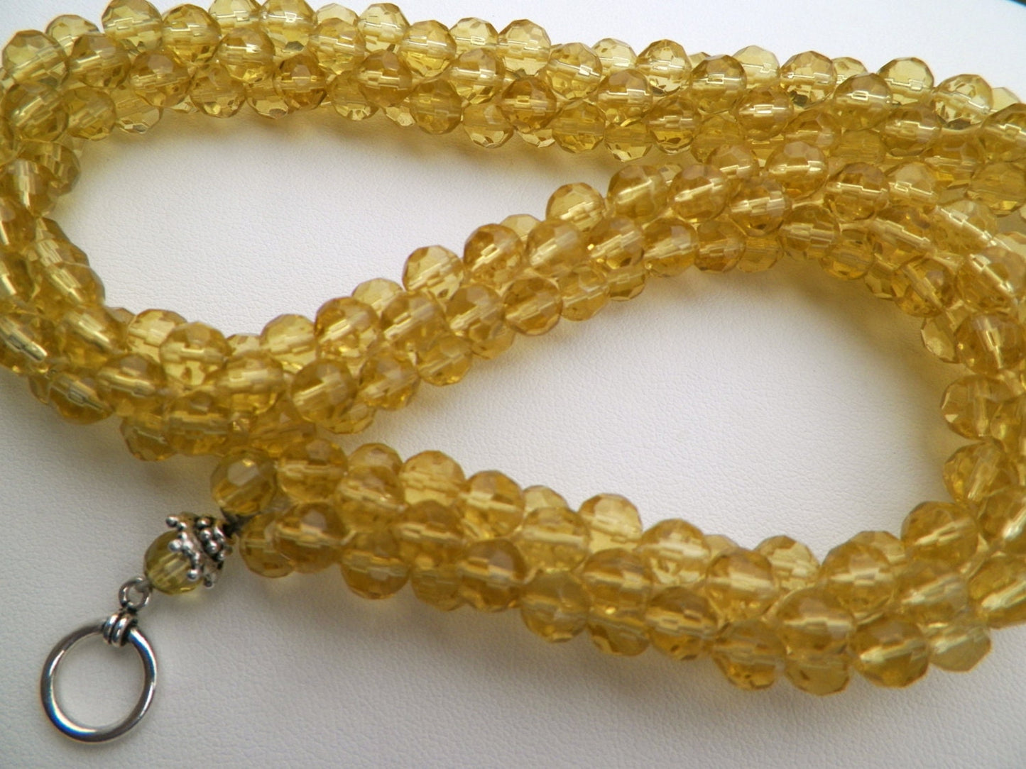 Honey colored faceted glass stunning bead crochet necklace