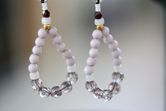 Hand beaded color blocked dangle hoop earrings - vintage and new materials