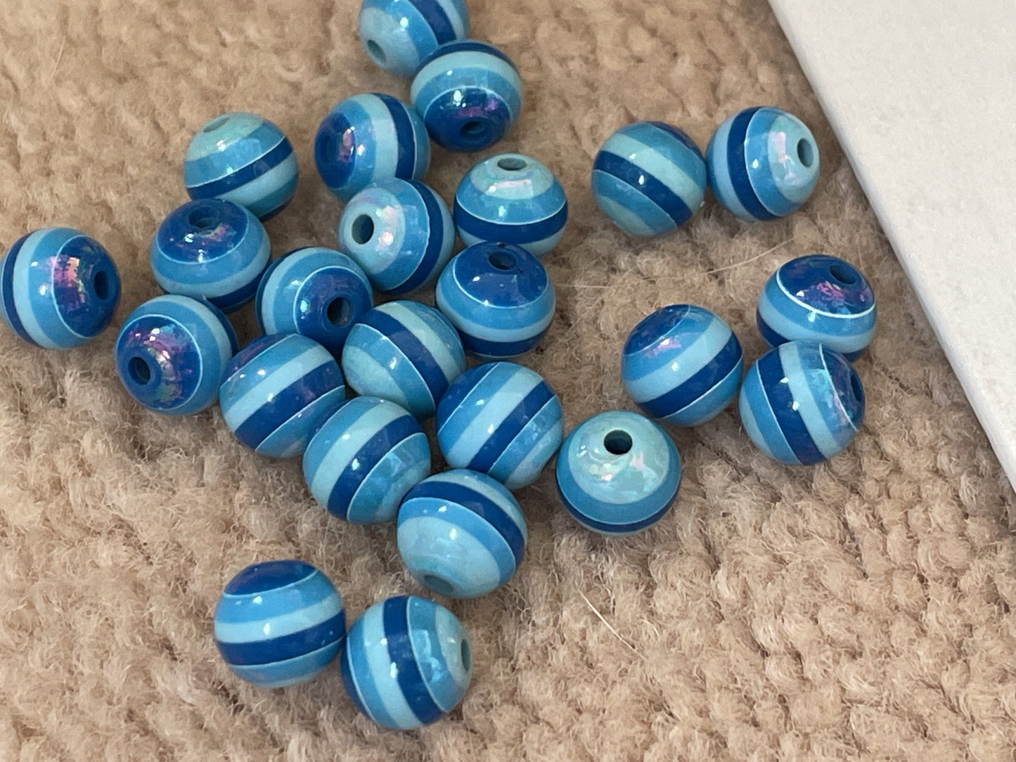 One dozen striped shades of blue vintage beads - approx. 6 mm each