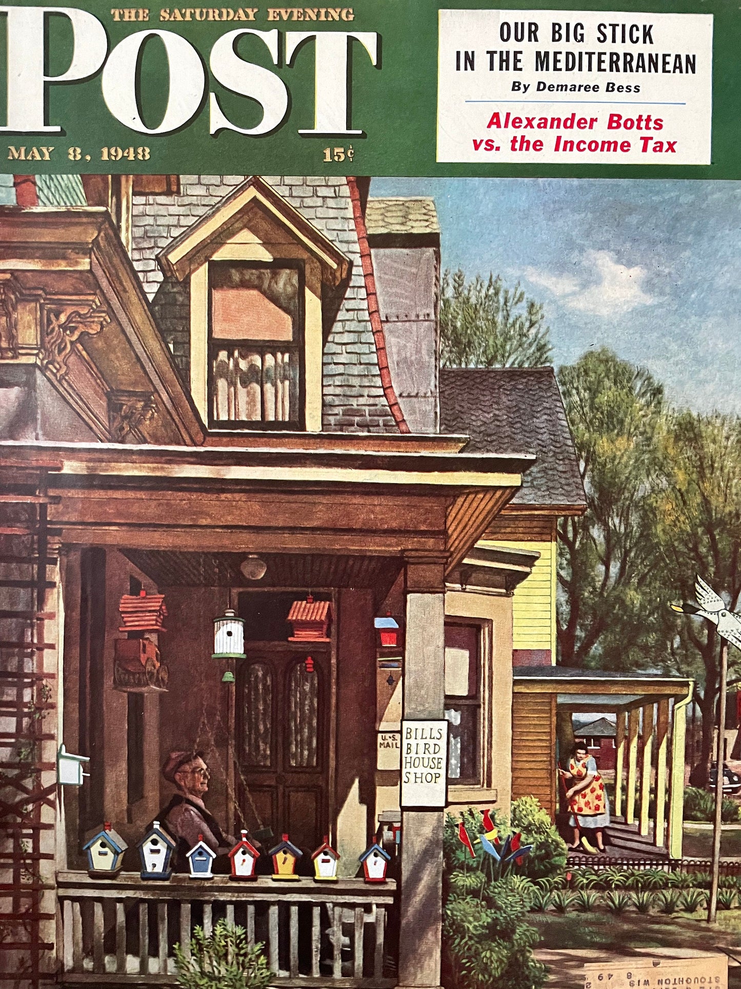 RARE - Saturday Evening Post - Original Cover - May 8, 1948 - bird house shop