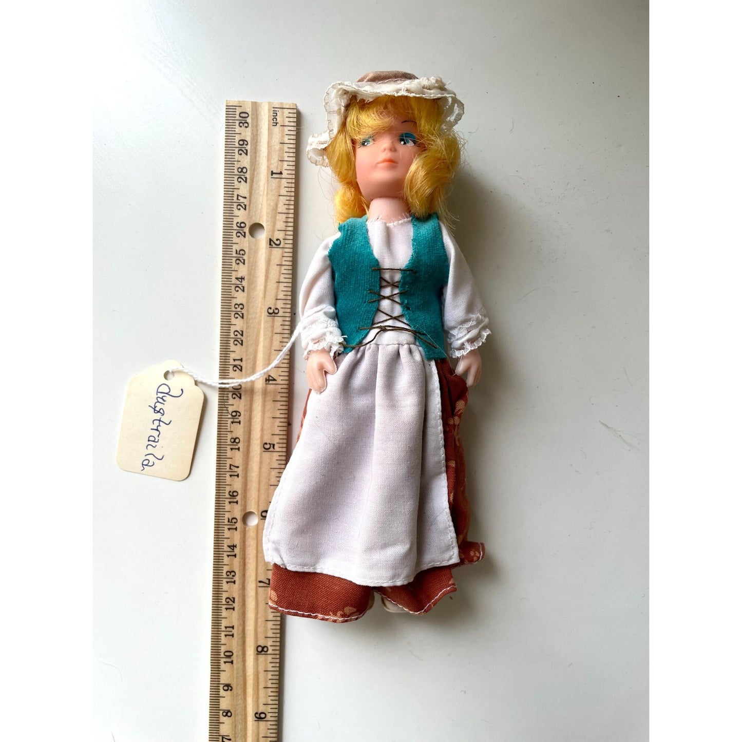 Vintage blonde hair collectible art doll figurine with hat - Made in Australia