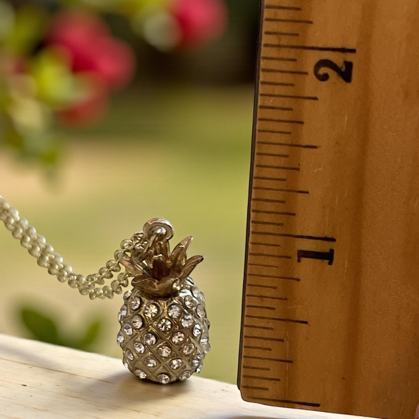 Gold Pineapple Necklace with Clear Rhinestones – Tropical Pendant Jewelry
