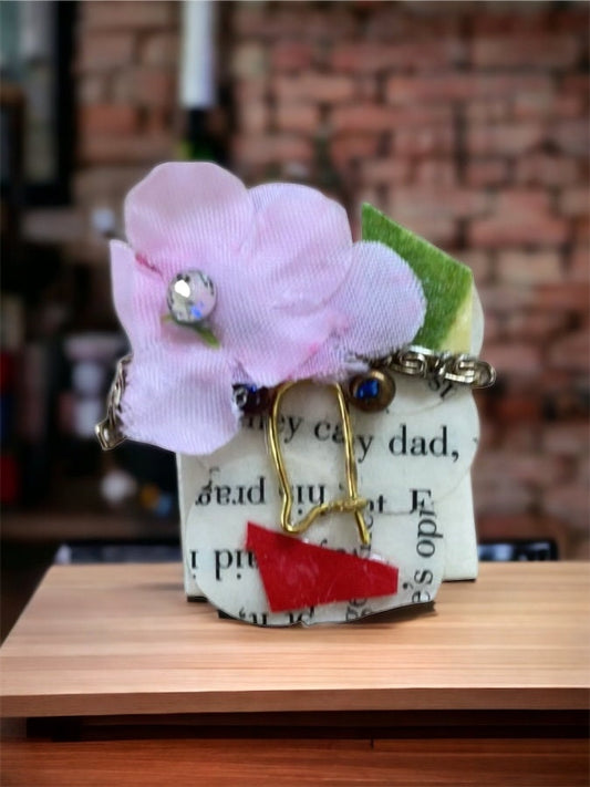 Meet "Daddy-O" - Assemblage art / mixed media collage - magnet, pin, necklace pendant or hair pin