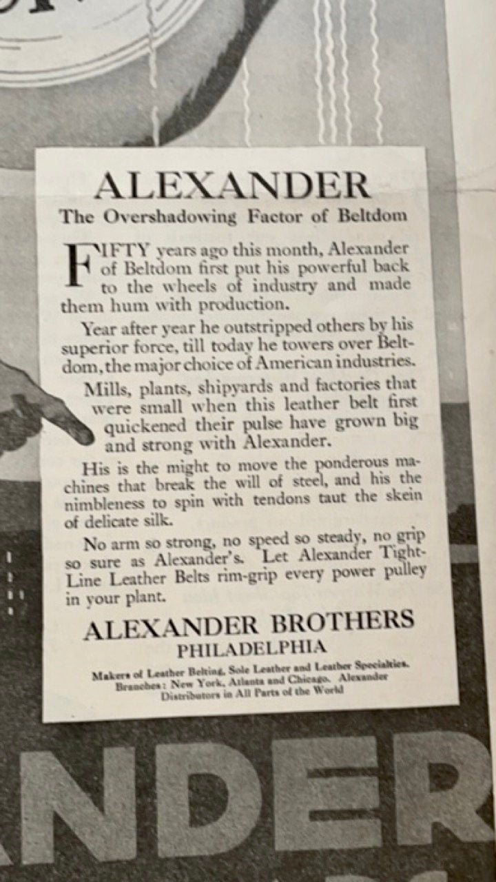 1917 Original Alexander Brothers Philadelphia full page leather advertisement from a 1917 issue of The Saturday Evening Post
