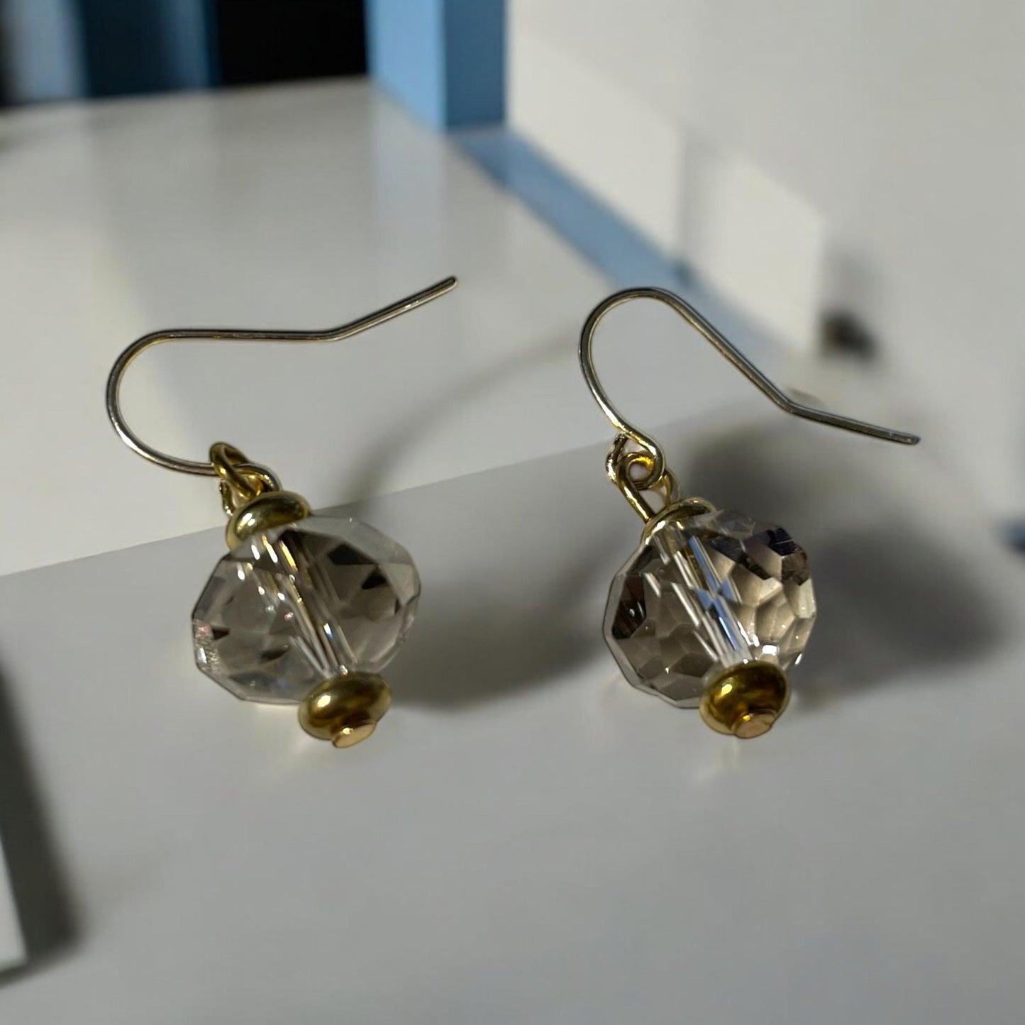 Minimalist clear crystal faceted drop dangle earrings