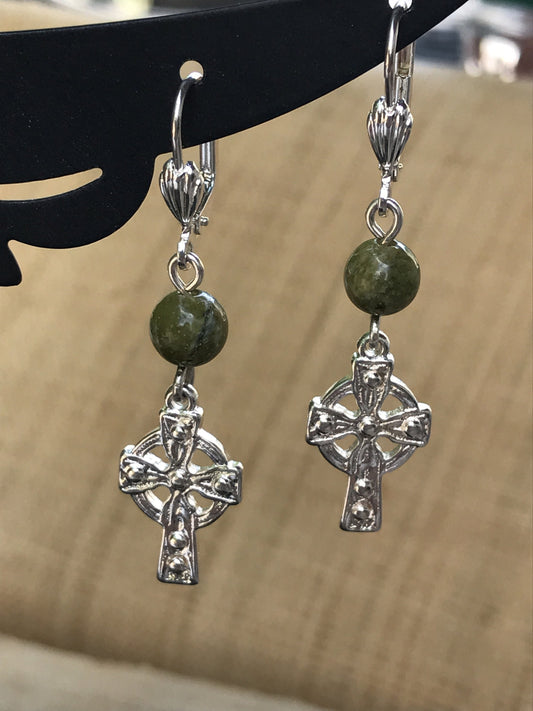 Stunning vintage cross and gemstone vintage dangle earrings
