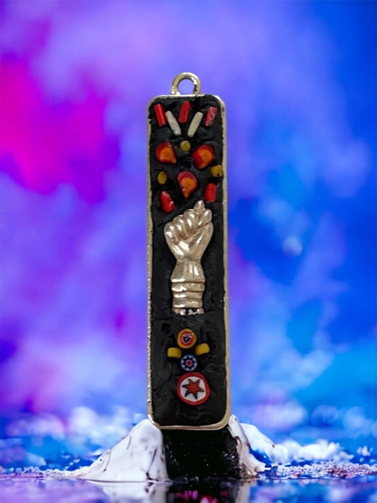 Mixed Material Mosaic Necklace: Floral Millefiori, metal hand
