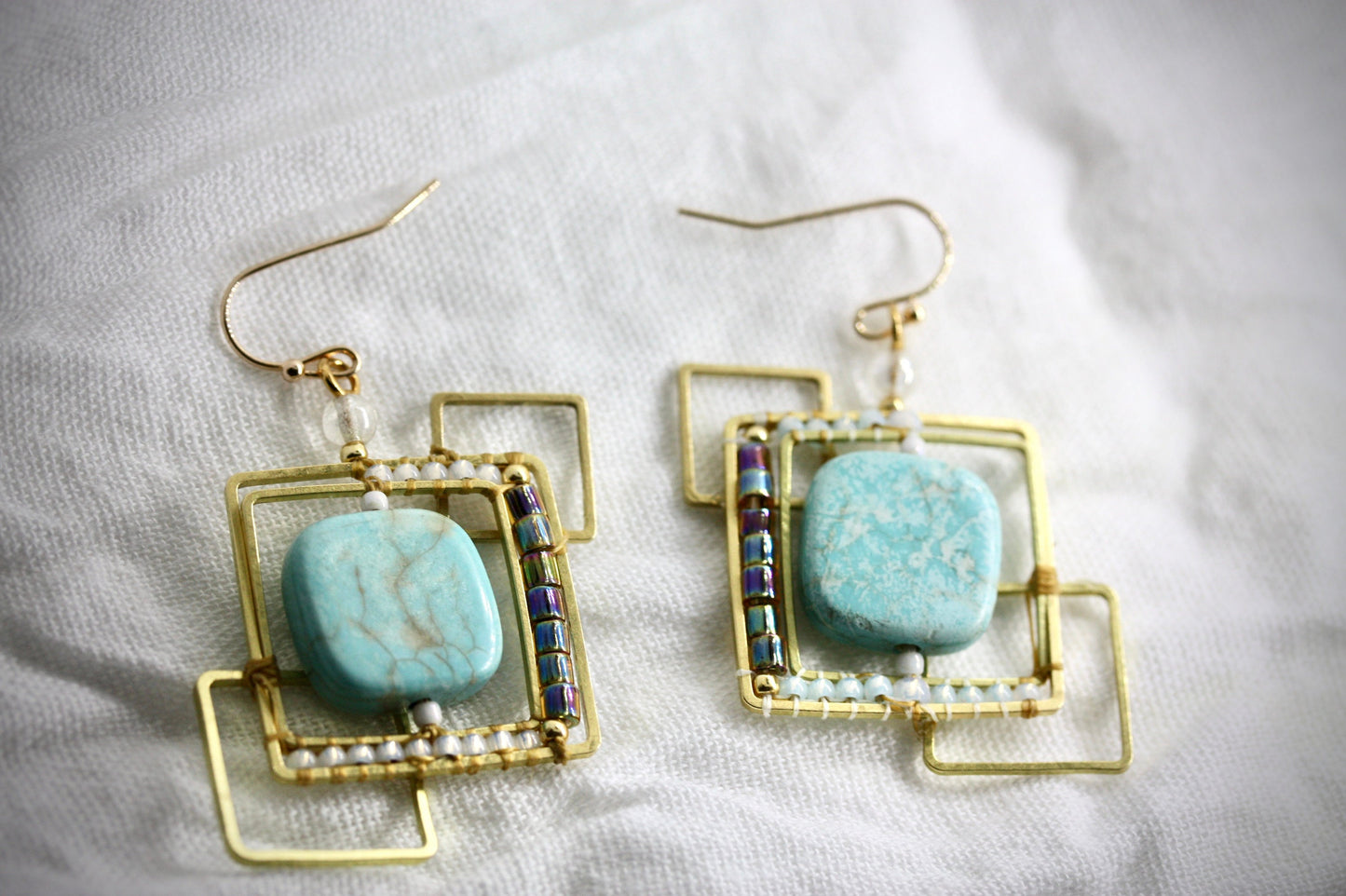 Uniquely modern art handmade beadwork earrings - part of my original "Shapes" series