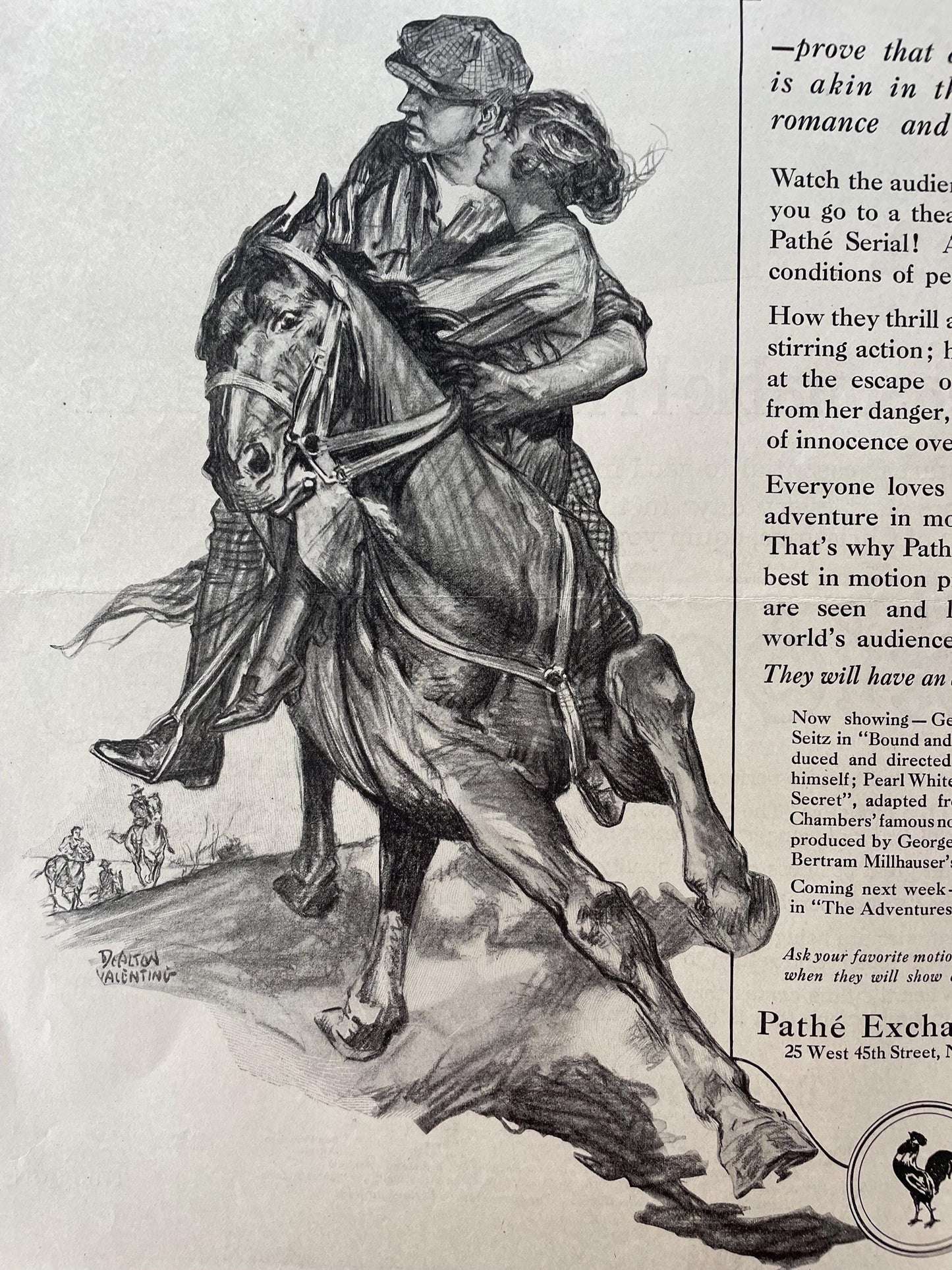 Original 1919 Saturday Evening Post Advertisement for the Pathe Silent Film Pathe Serials Movie - Dealton Valentine Art Ad - romantic ad