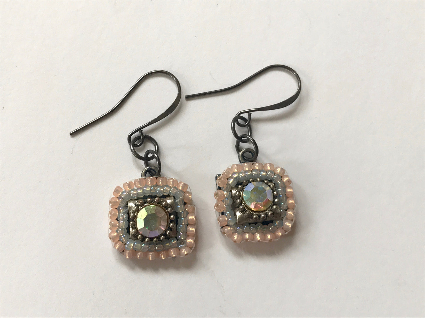 Small dangling handmade crystal and beadwork earrings