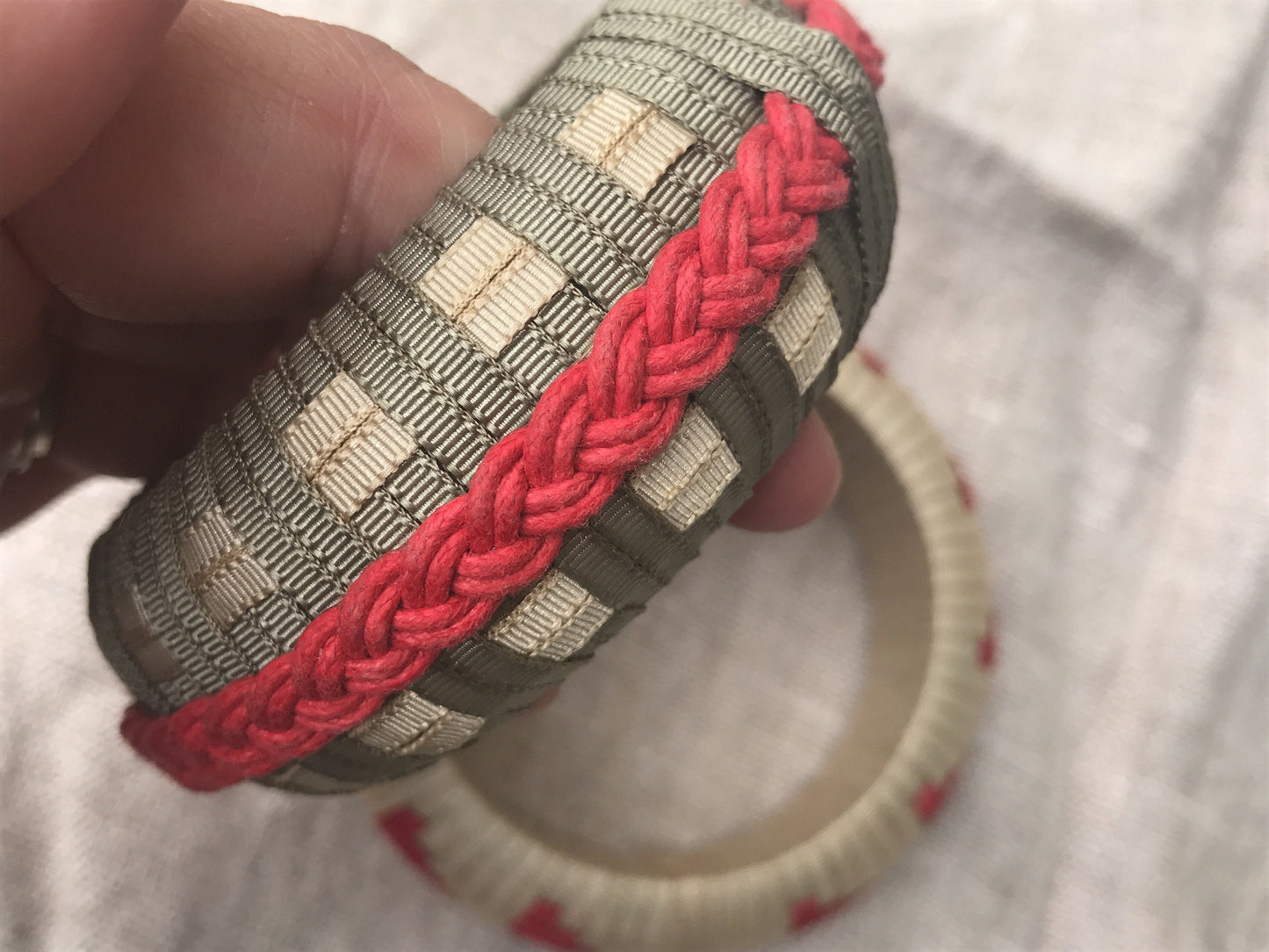 Stunning and unique pair of vintage handmade artisan basket weave woven bracelets