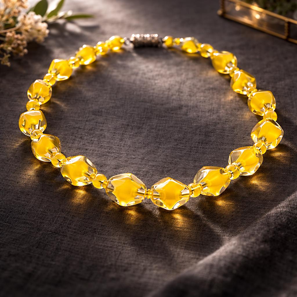 Vintage 1950s Czech Cased Glass Necklace – Bold Yellow & Clear Mid Century Art Glass Statement Beads