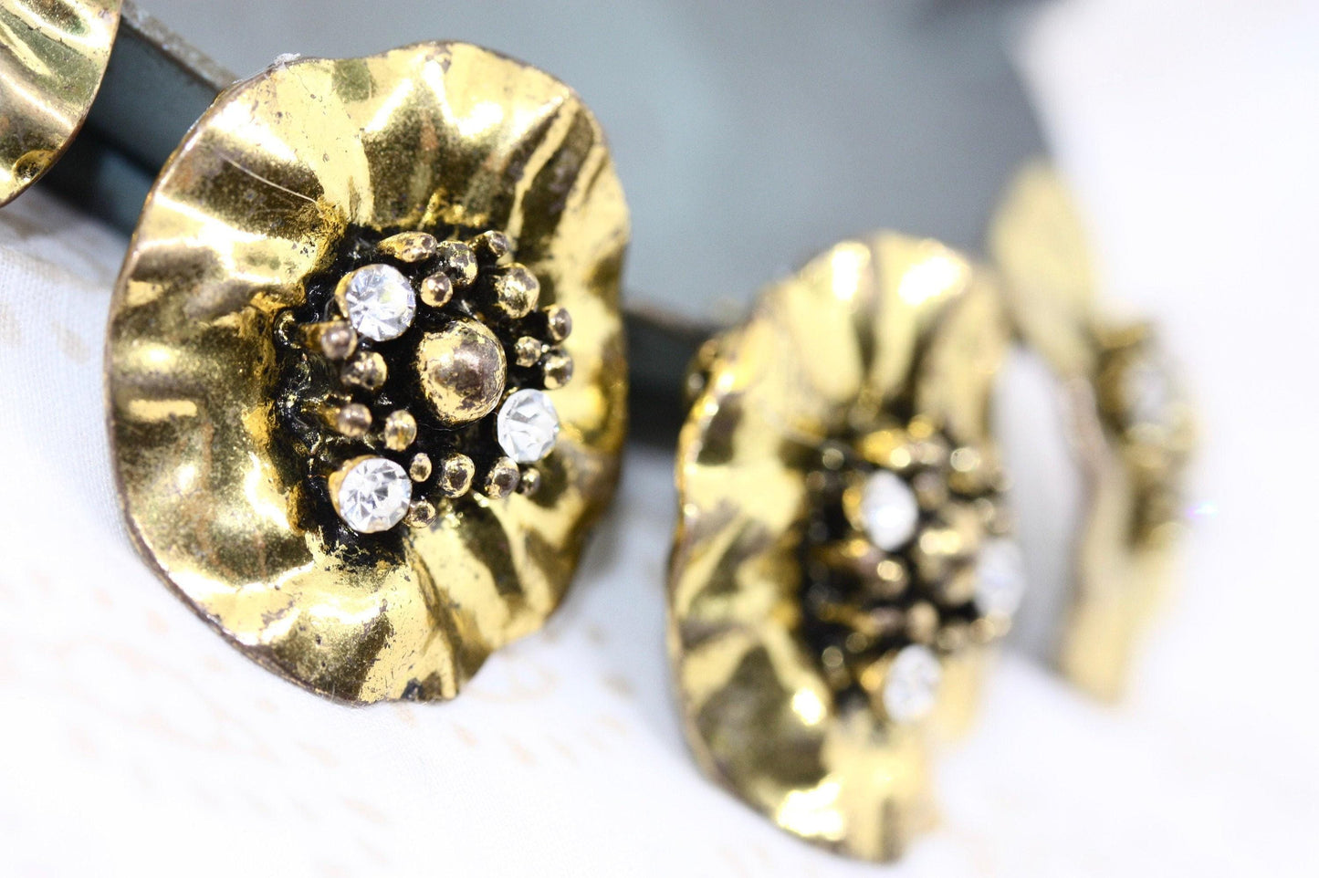 Goldtone and rhinestone earrings -made of vintage components combined with new findings