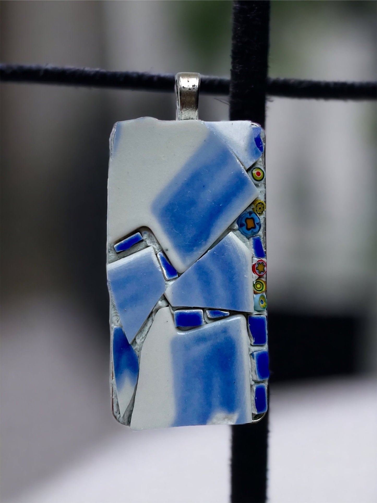 My handmade rectangular mosaic necklace - tile mosaic made with tiny millefiori glass