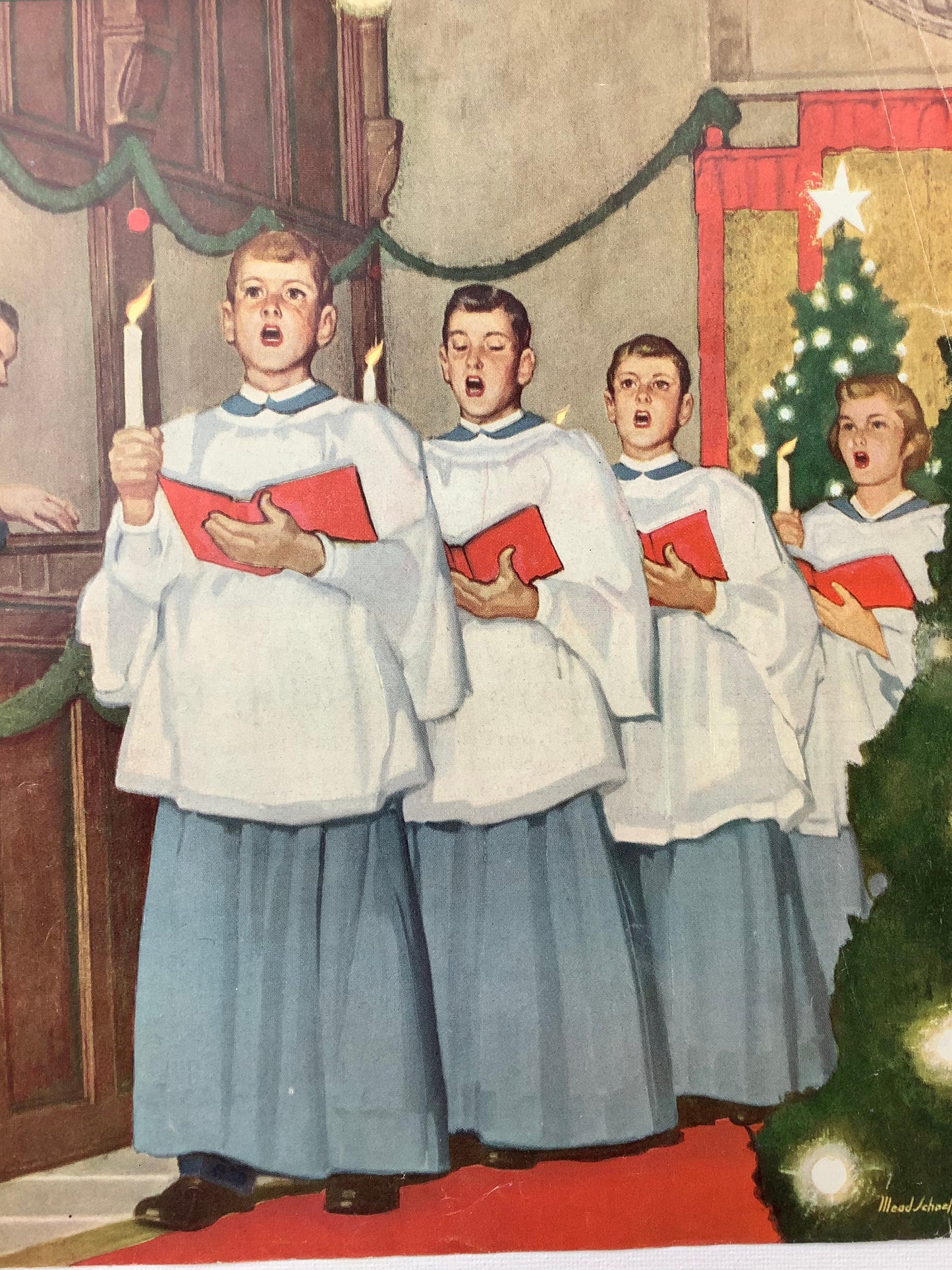 RARE - Saturday Evening Post - Original Cover - December 26, 1953 - Christmas, church, Boys Choir