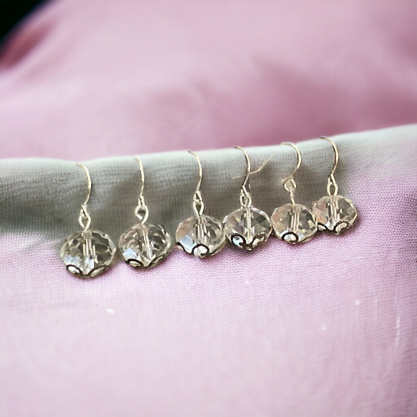 Crystal drop earrings - stunning, simple, for daytime or night - made of vintage faceted glass crystal and metal filigree findings - 1"