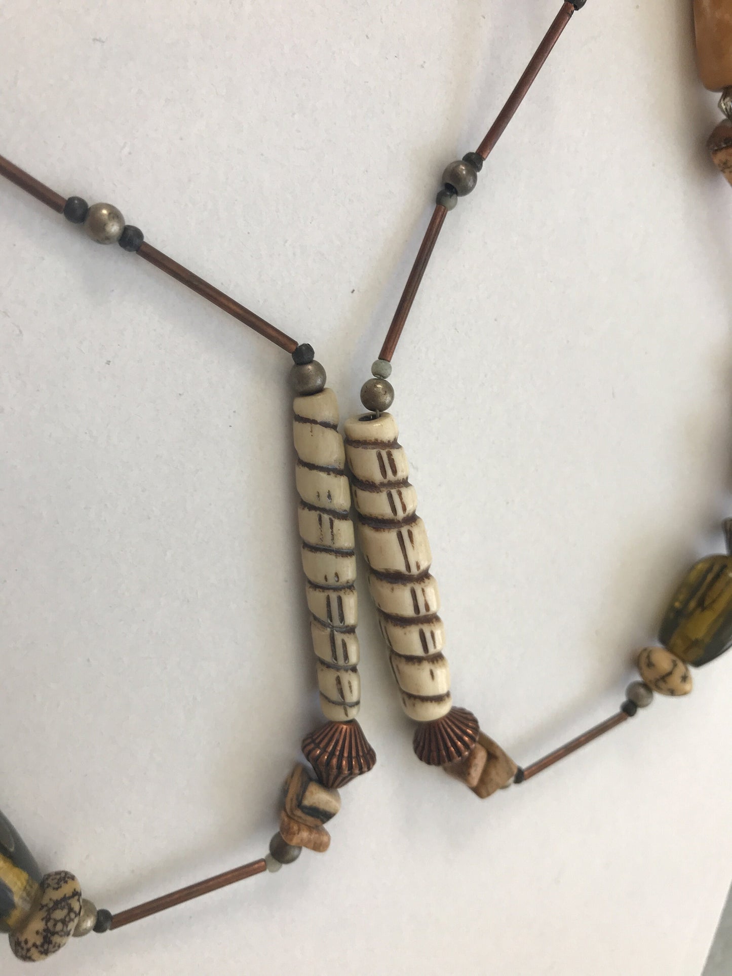 Unique mixed materials vintage tribal necklace - with wood and bone beads - and more - tribal, Native American style