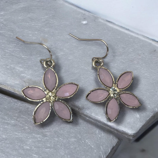 Light pink rhinestone floral dangle earrings