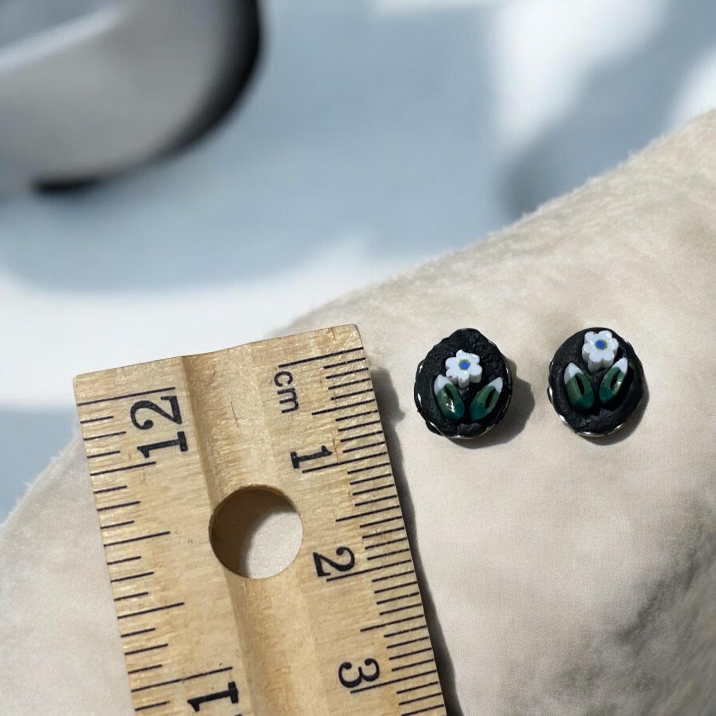 Italian inspired Handmade micro mosaic stud earrings - with sterling silver ear wires