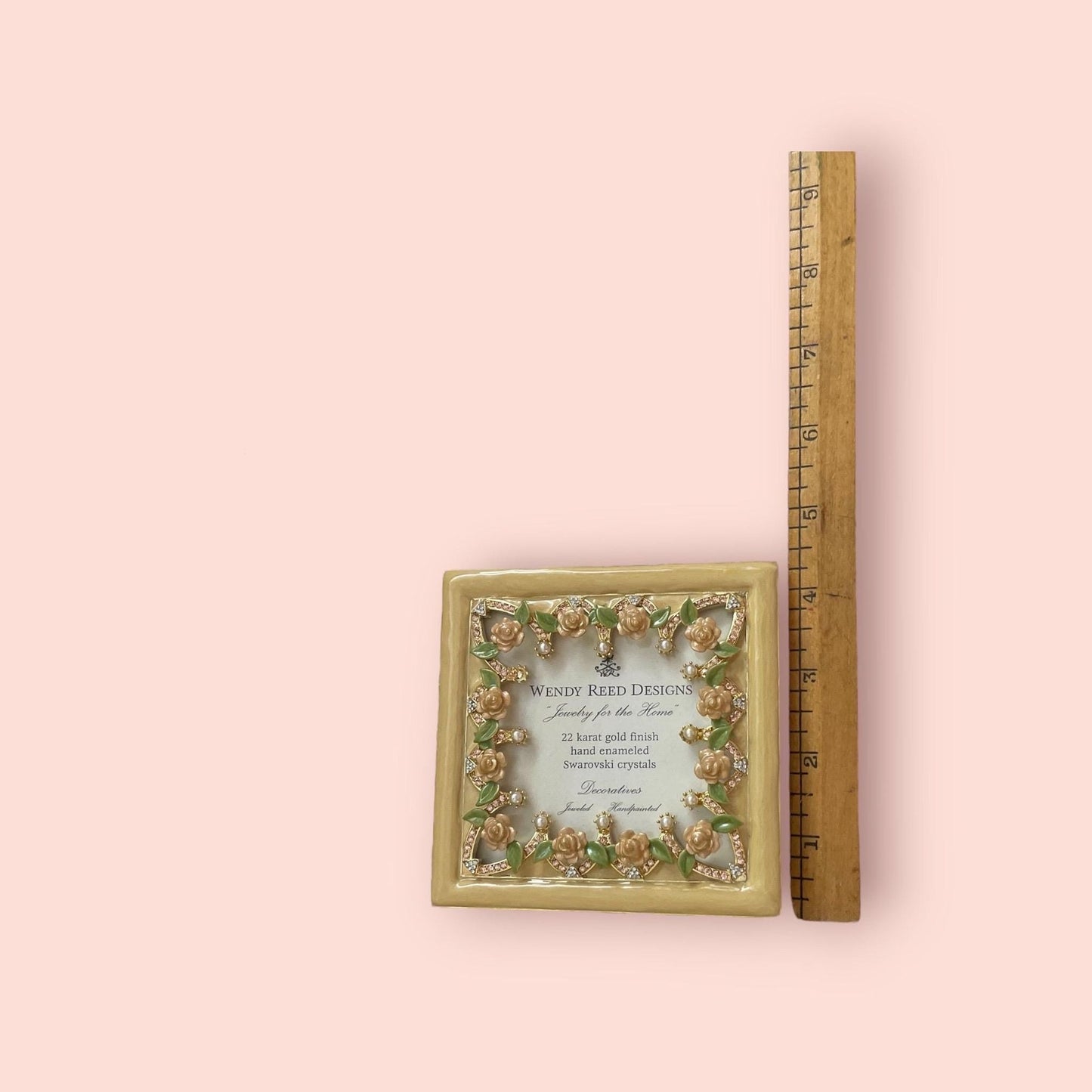 Wendy Reed Designs Jeweled Picture Frame 2003 – 22K Gold Finish, Hand-Enameled Roses, Swarovski Crystals, Vintage - UNUSED, VERY RARE