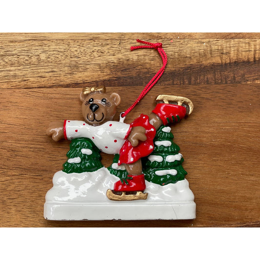 Vintage Joseph K & Co. Santa's Pen teddy bear ice skating by tree Christmas Ornament