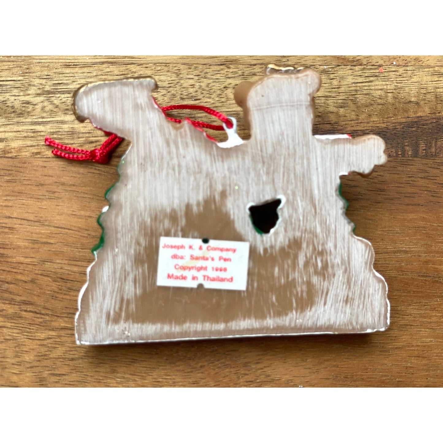 Vintage Joseph K & Co. Santa's Pen teddy bear ice skating by tree Christmas Ornament