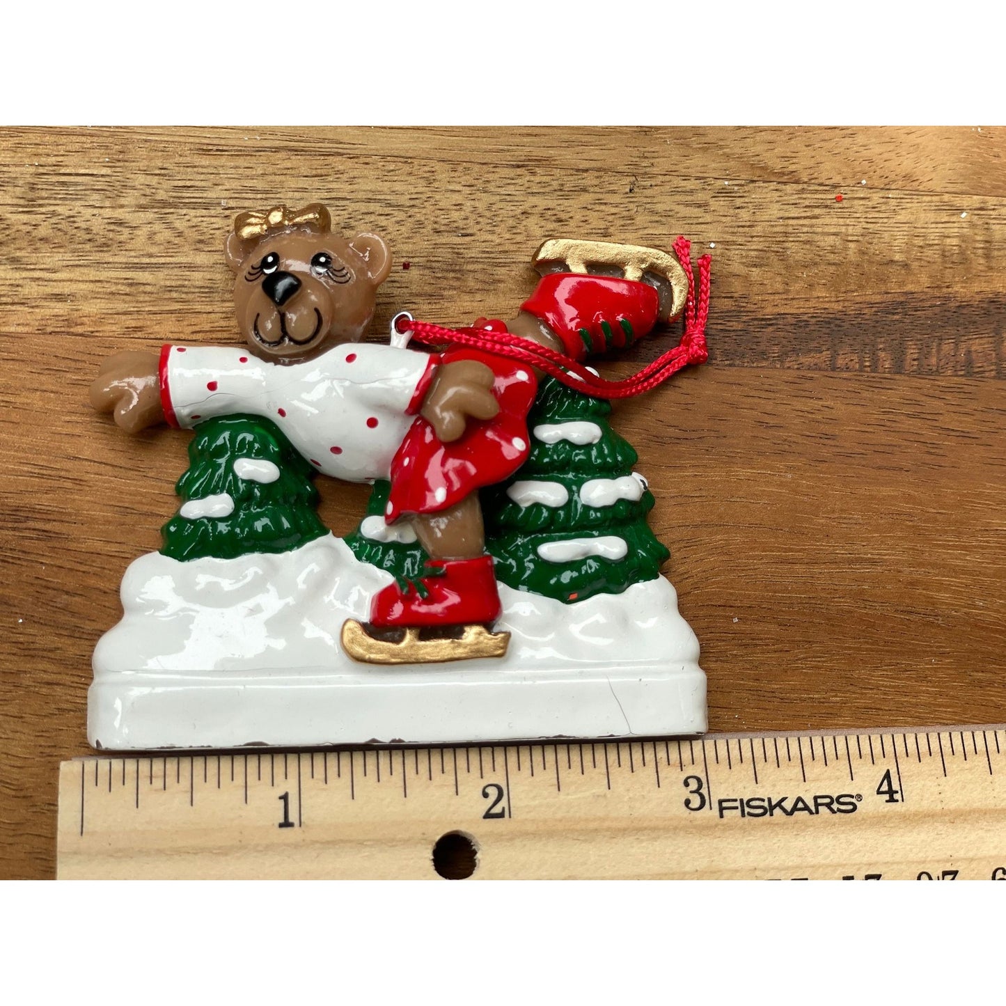 Vintage Joseph K & Co. Santa's Pen teddy bear ice skating by tree Christmas Ornament