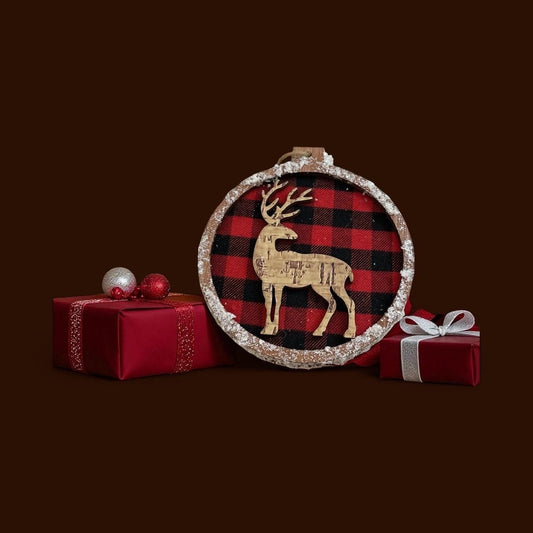 Plaid Red Wood Kurt Adler Christmas Ornament – Vintage Holiday Tree Decor