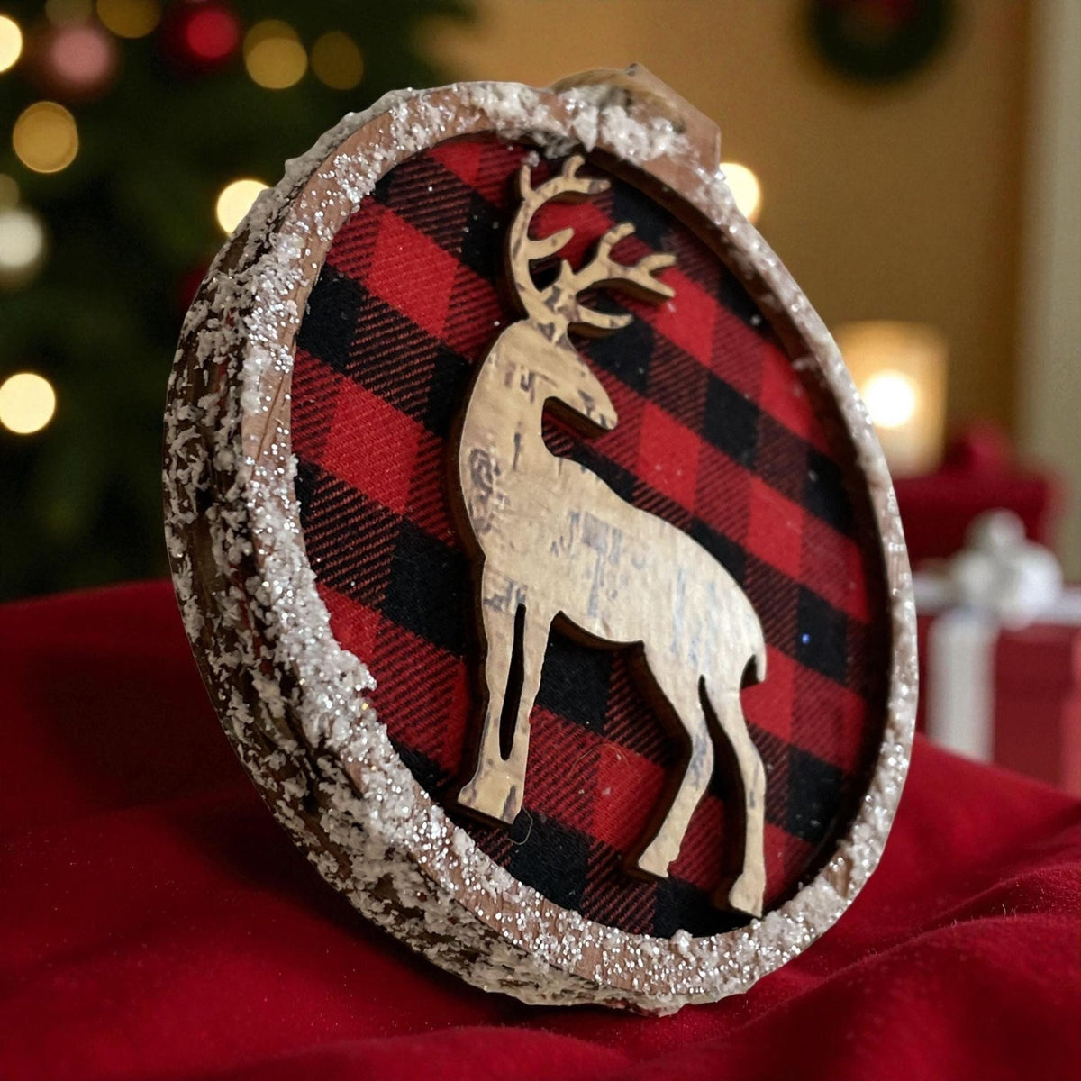 Plaid Red Wood Kurt Adler Christmas Ornament – Vintage Holiday Tree Decor
