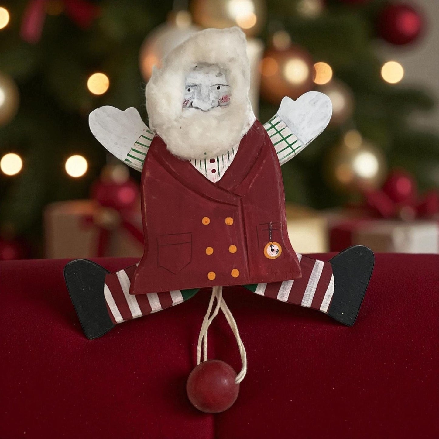 Vintage Silvestri Santa Pull Toy Ornament – Retro Christmas Collectible