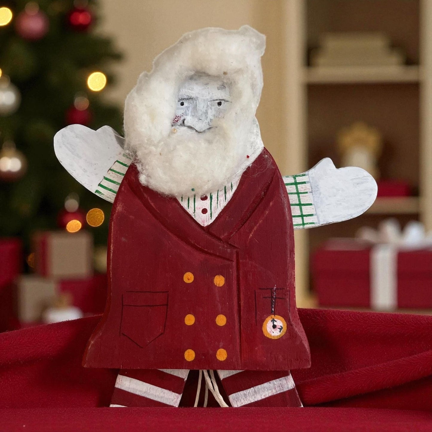 Vintage Silvestri Santa Pull Toy Ornament – Retro Christmas Collectible